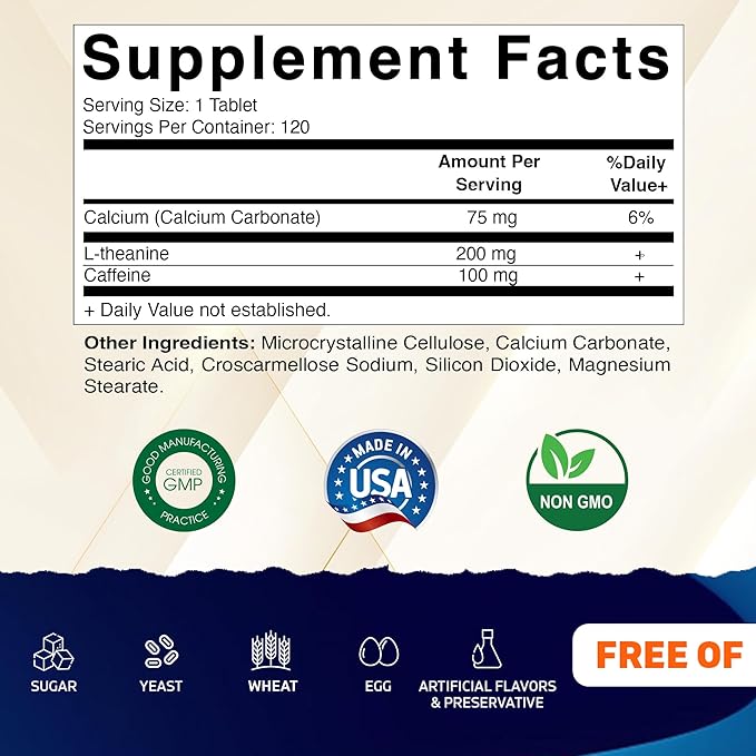 Vitamatic Caffeine Pills with L-Theanine – 300 mg Per Tablet – 120 Vegetarian Tablets (Pack of 2, Total 240 Tablets)