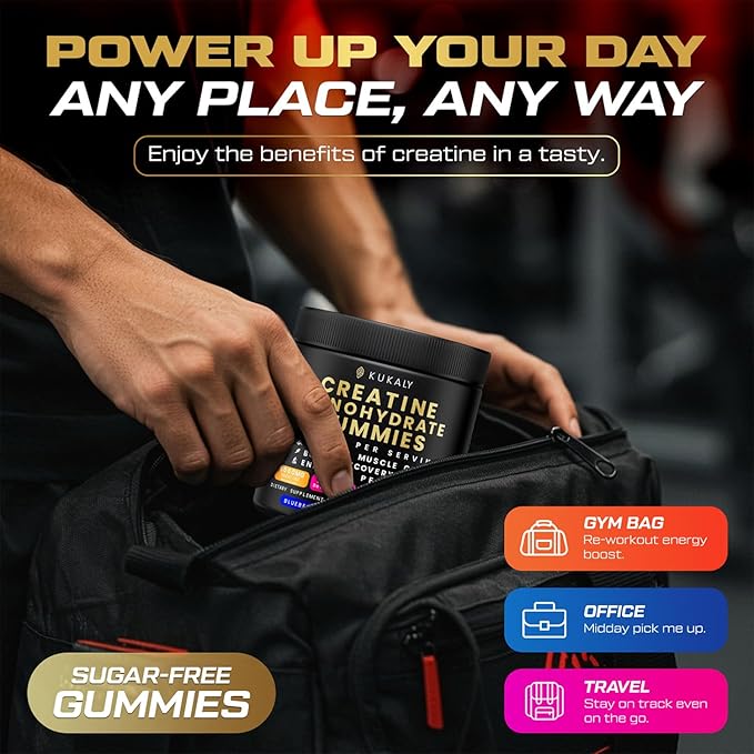 Creatine Monohydrate Gummies for Men & Women, 9000MG Creatine Gummies Sugar Free - Mixed Flavored with L-Taurine, BCAA 2:1, B12 B6 for Boost Strength, Focus & Endurance, Vegan, Non-GMO, 60pcs