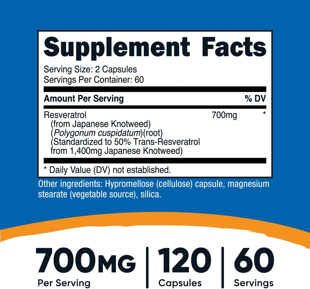 Nutricost Resveratrol 700mg; 120 Vegetable Capsules - 50% Trans-Resveratrol (2 Bottles)