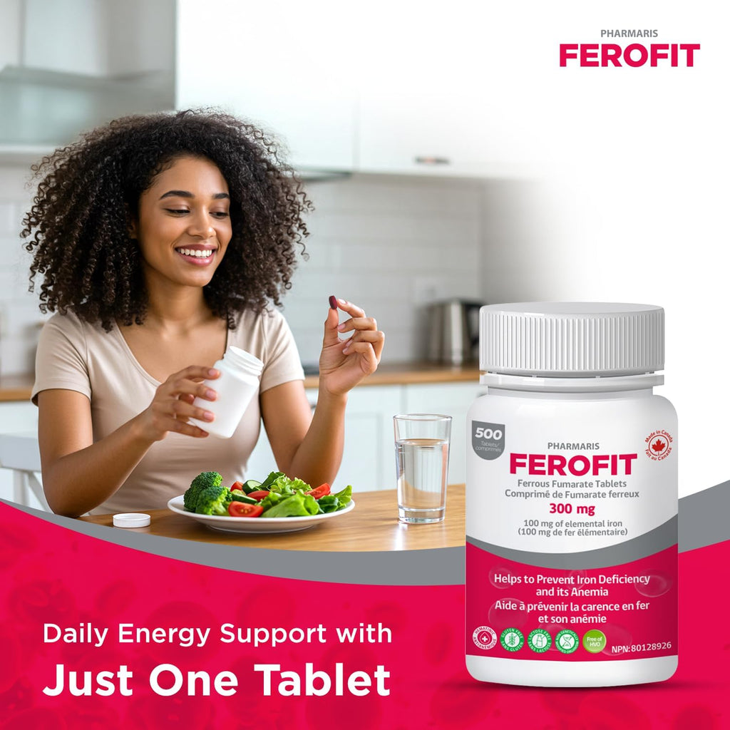 Ferofit – Ferrous Fumarate 300mg (100mg Elemental Iron), 500 Tablets, Cost-Effective Iron Supplement, Prevent Iron Deficiency Anemia, Iron Supplement for Women & Men