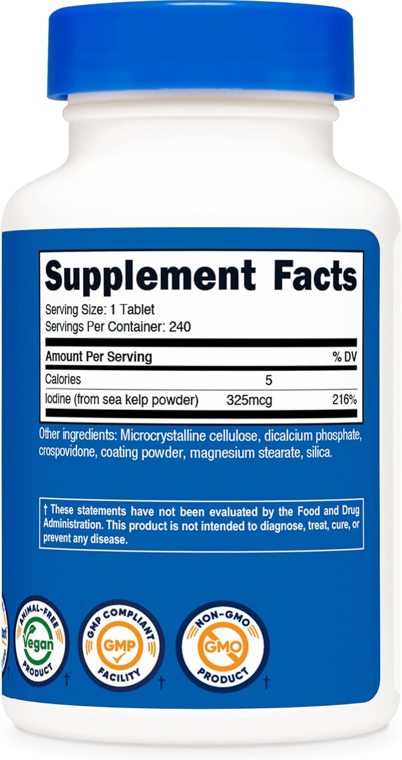 Nutricost Iodine (Natural Iodine from Sea Kelp) 325mcg, 240 Tablets - Non-GMO, Gluten Free