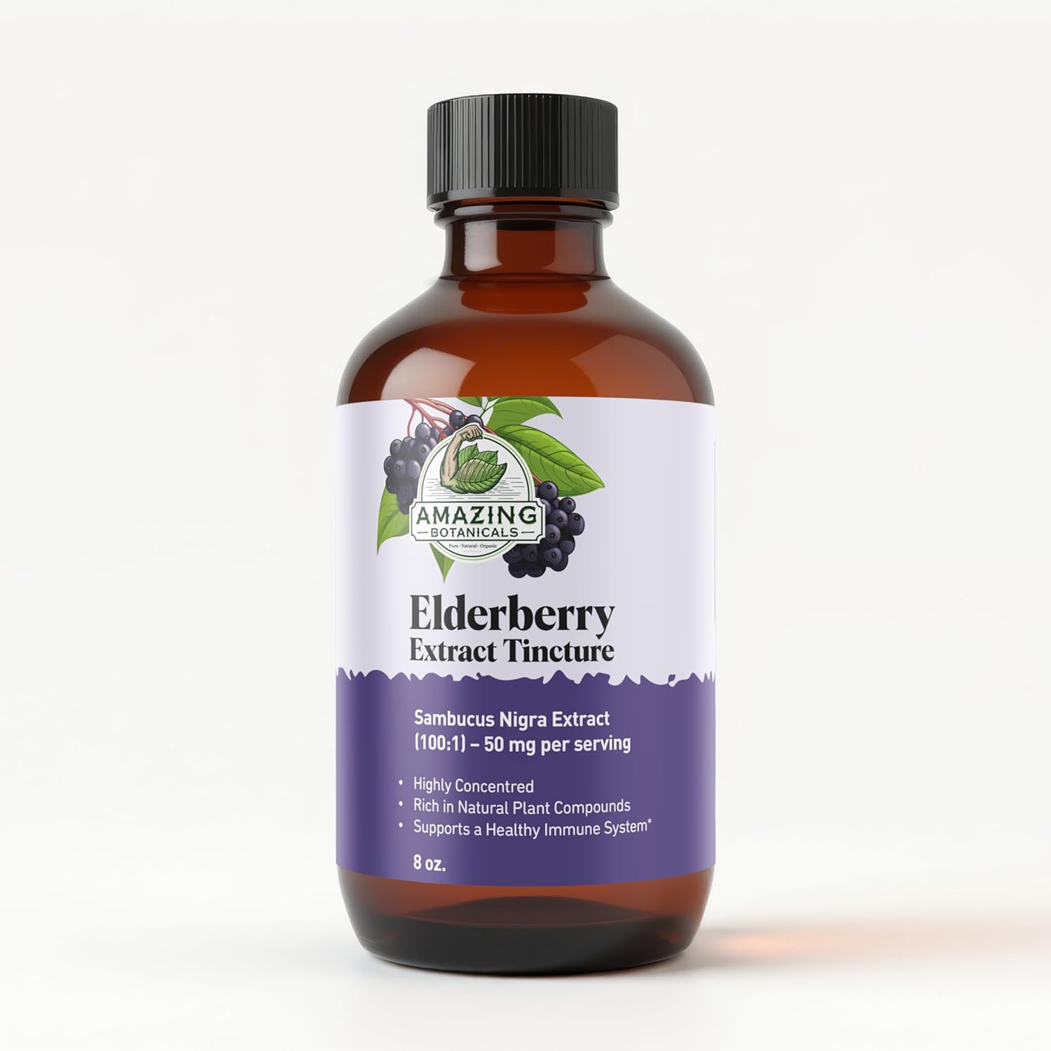 Amazing Botanicals Elderberry Extract 100X Strength Tincture - Organic Immune Support & Wellness Supplement | Elderberry Syrup Organic Extract Liquid (8 Fl Oz)