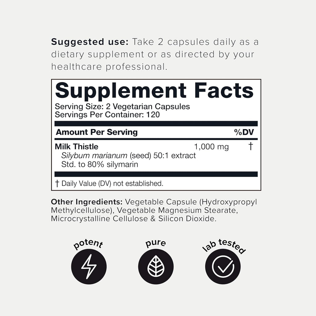 Milk Thistle - Ultra High Potency 50:1 Extract with 80% Silymarin - Highly Concentrated - Third-Party Lab Tested - 240 Capsules