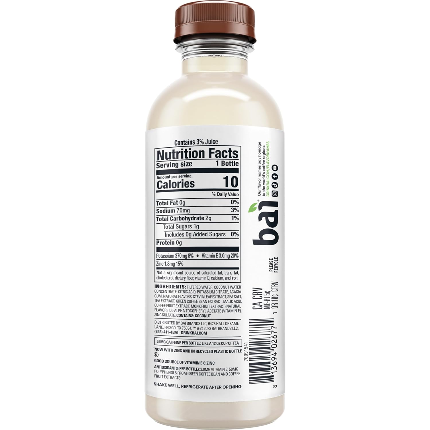 Bai Antioxidant Infused Water Beverage, Madagascar Coconut Mango, with Vitamin C and No Artificial Sweeteners, 18 Fluid Ounce Bottle, 12 Pack