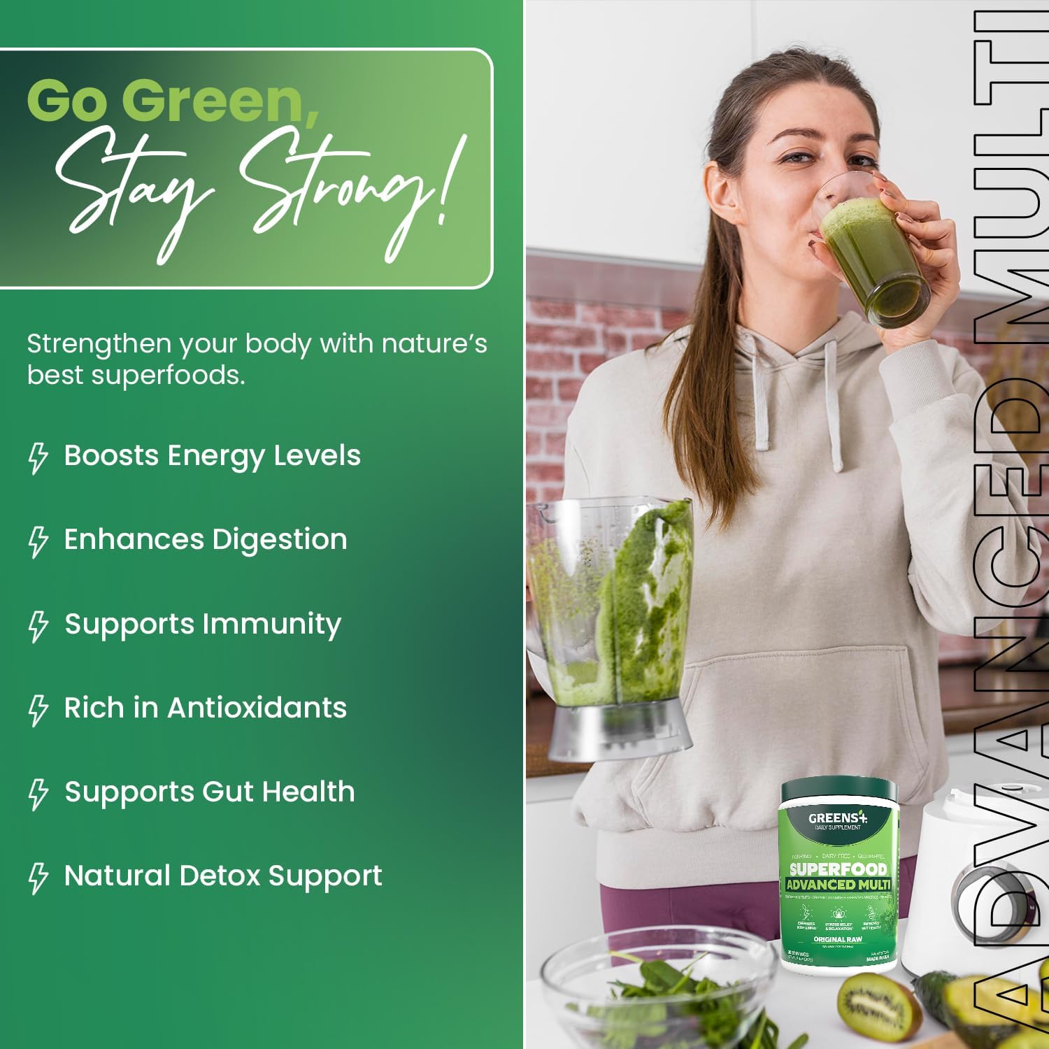 Greens+ Advanced Multi Raw Superfood | Essential Blend of Raw Foods, Superfruits and Sea Vegetables Powder | Vegan | Dietary Supplement | Non GMO, Soy Dairy & Gluten-Free | Size 9.4oz