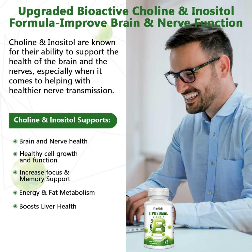 Active B Complex Liposomal B Vitamins with Plus Choline Inositol High Potency B Complex B1, B2, B3, B5, B6, Biotin, Folate, B12 Methylcobalamin- Supports Energy and Brain Health - 270 Softgels