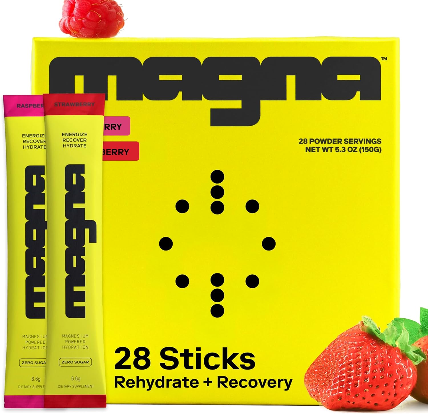 MAGNA Electrolyte Powder Drink Mix for Hydration, Energy & Focus Support with Magnesium L Threonate, Sodium, Potassium, Vitamin D, B6 & B12, Sugar Free, Summer Berries Flavor, 28 Servings