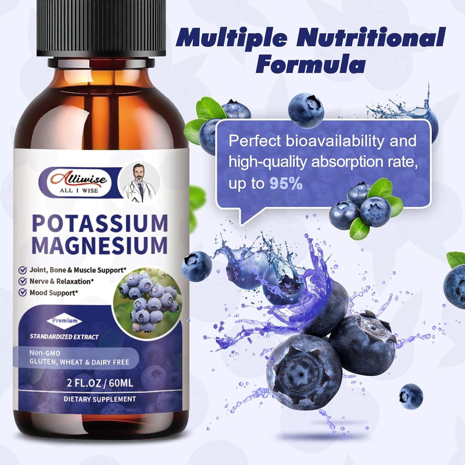 2 Pack Potassium Magnesium Supplement Liquid - High Absorption Calm Magnesium Complex & Potassium Plus Calcium, Vitamin D3, Zinc for Leg Cramps & Bone & Energy & Immune Support - 4 Fl oz