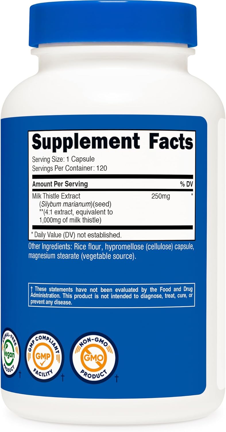 Nutricost Milk Thistle 1,000mg Equivalent, 120 Capsules - 250mg of 4:1 Extract - Vegan, Non-GMO and Gluten Free