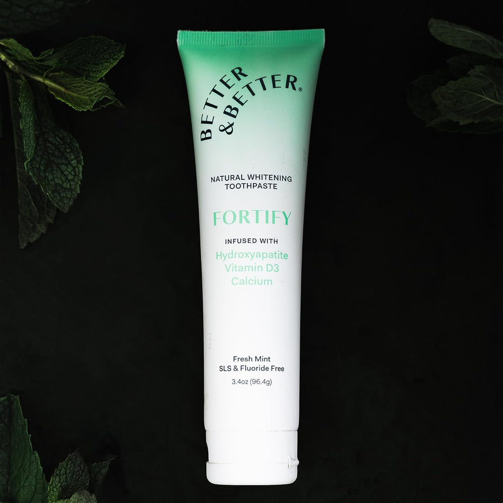 Better & Better Fortify Hydroxyapatite Toothpaste | Infused w/VIT. D & Calcium | Fluoride & SLS Free for Sensitive Brushers | Natural & Vegan Whitening Toothpaste | Fresh Mint Flavor | 3.4oz, 1 Pack