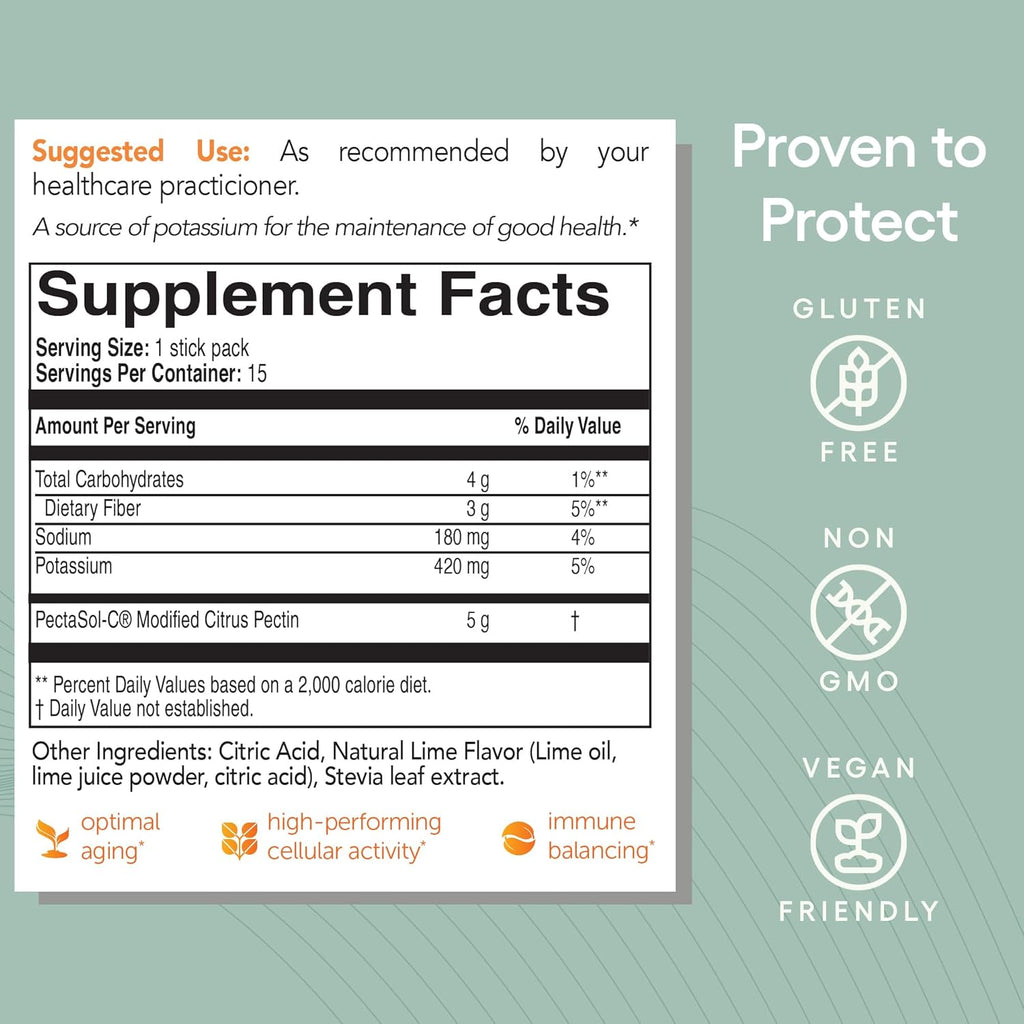 EcoNugenics PectaSol Modified Citrus Pectin – 15 5g Lime Stick Packs – Total-Body Health Supplement to Support Heart,Immune System, Inflammation Response & Aging + Maintain Healthy Galectin-3 Levels