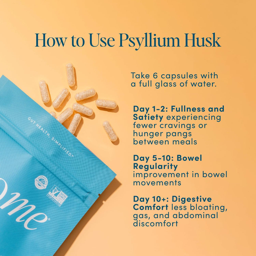 Psyllium Husk Fiber Capsules 2pk - Gluten-Free Fiber Supplement for Women & Men - Psyllium Husk Capsules for Healthy Digestion, Bowel Regularity, & Bloating Relief - 60 Servings