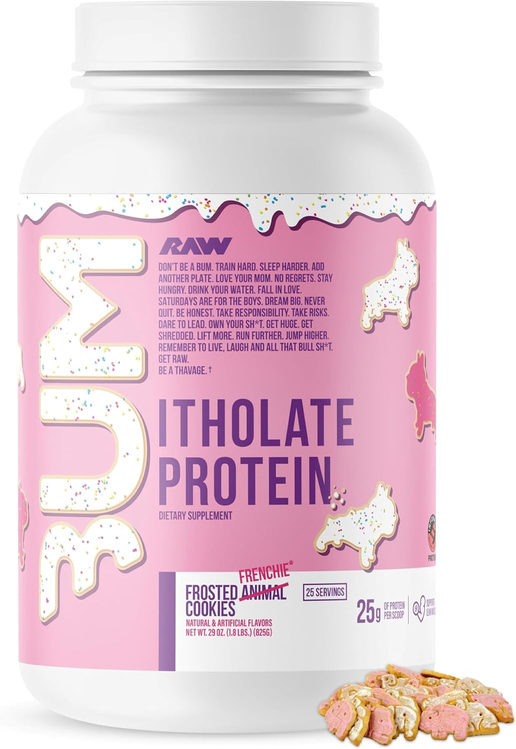 RAW Whey Isolate Protein Powder, Frosted Frenchie Cookie (CBUM Itholate) - 100% Grass-Fed Sports Nutrition Powder for Muscle Growth & Recovery - Low-Fat, Low Carb, Naturally Flavored - 25 Servings