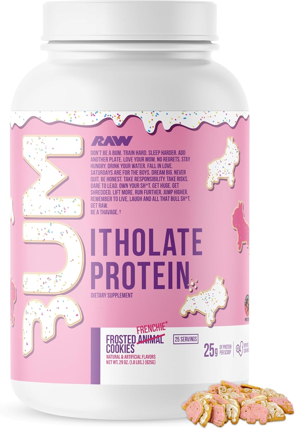 RAW Whey Isolate Protein Powder, Frosted Frenchie Cookie (CBUM Itholate) - 100% Grass-Fed Sports Nutrition Powder for Muscle Growth & Recovery - Low-Fat, Low Carb, Naturally Flavored - 25 Servings