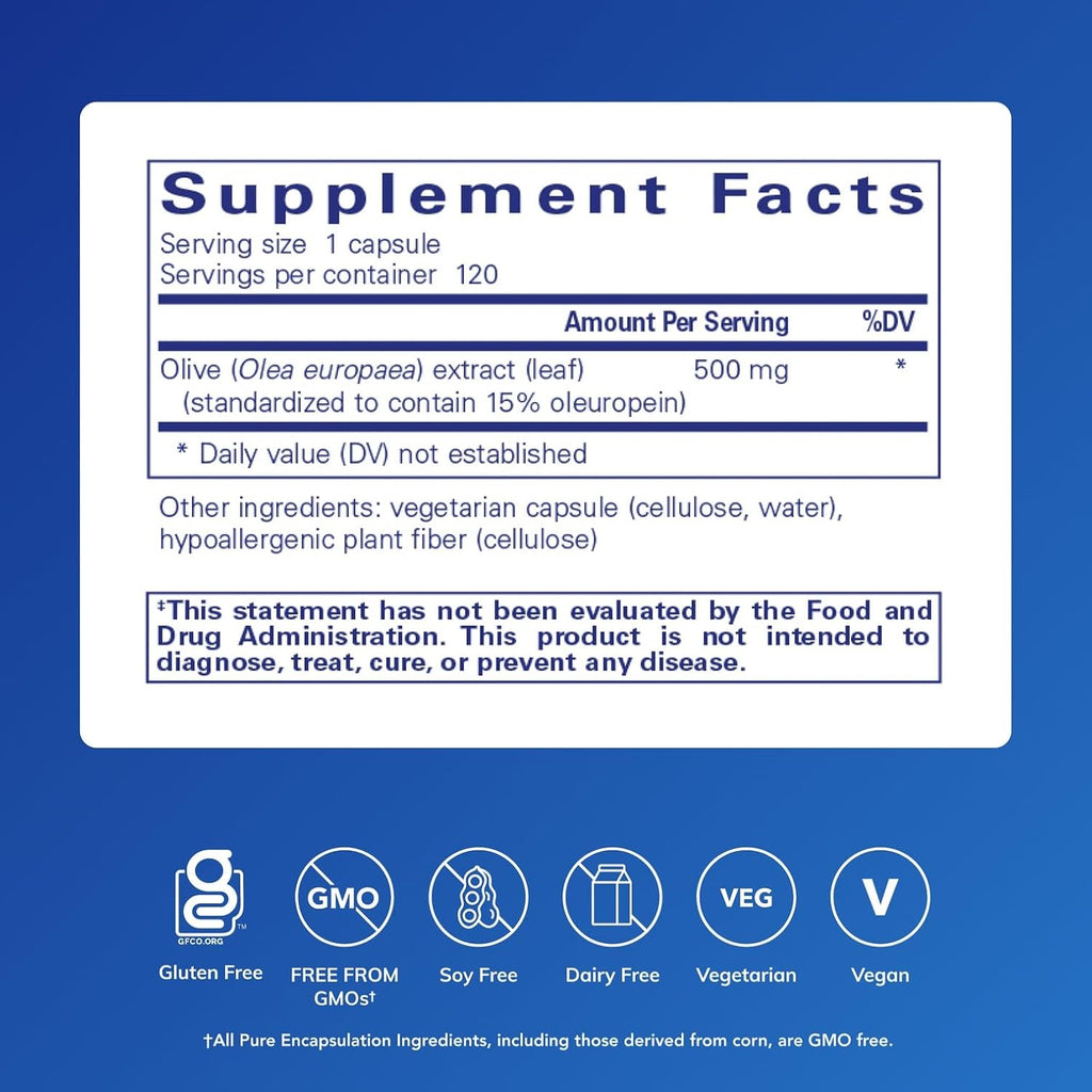 Pure Encapsulations Olive Leaf Extract | Hypoallergenic Supplement Supports Immune System and Healthy Intestinal Environment | 120 Capsules