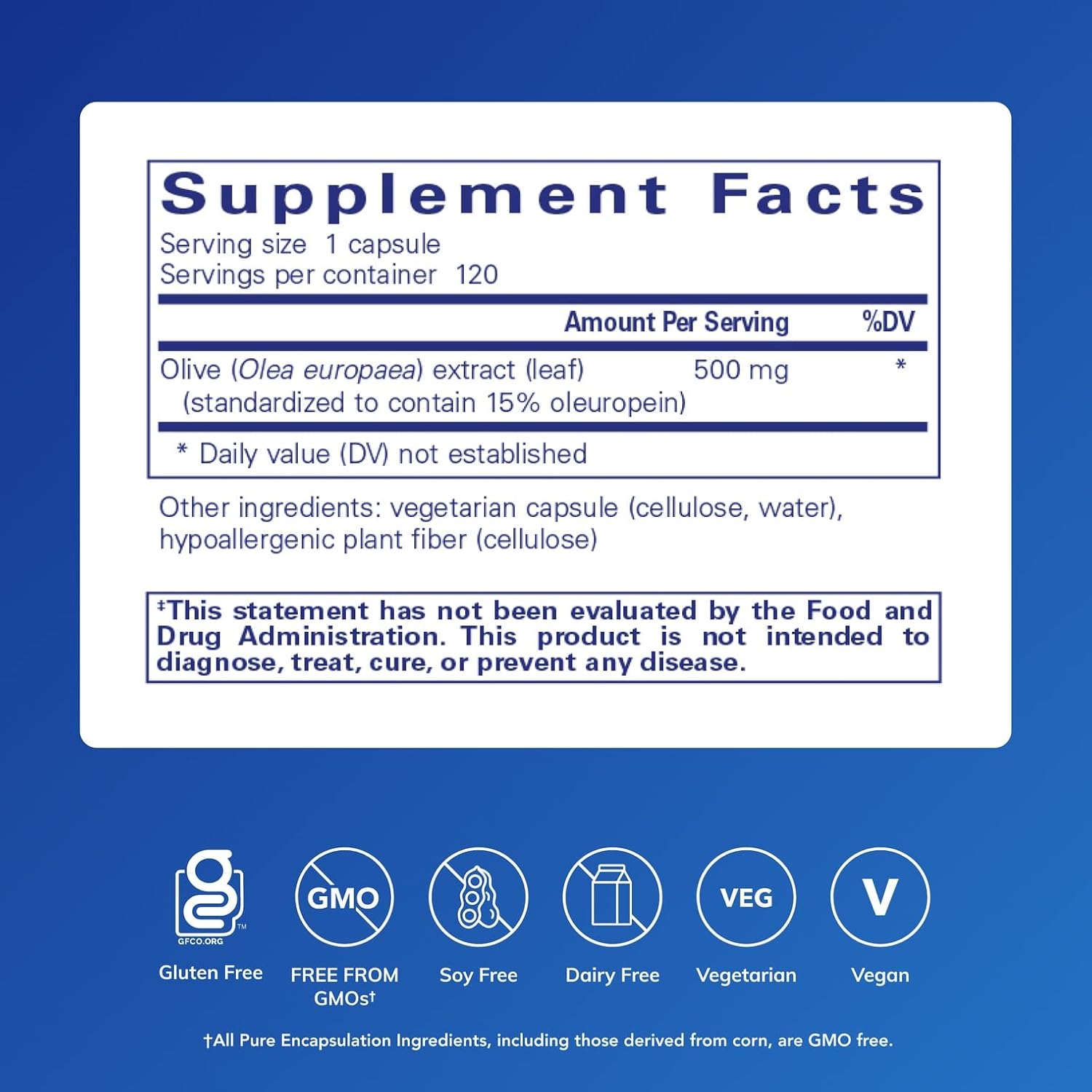 Pure Encapsulations Olive Leaf Extract | Hypoallergenic Supplement Supports Immune System and Healthy Intestinal Environment | 120 Capsules