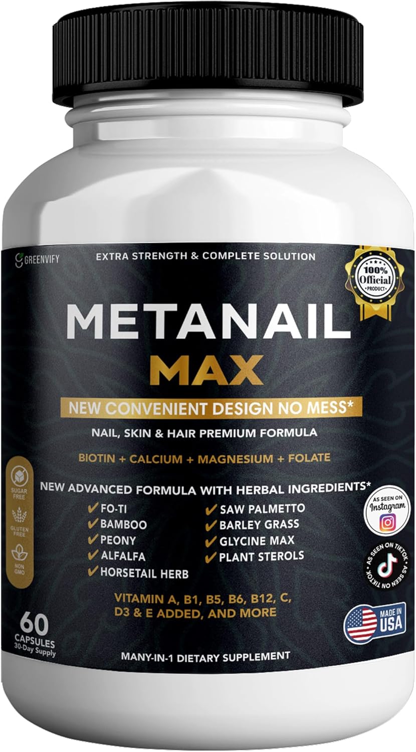 Metanail Max Hair, Skin & Nail Supplement, 60 Capsules, with Biotin 5000mcg, Vitamins & Herbal Blend (1)
