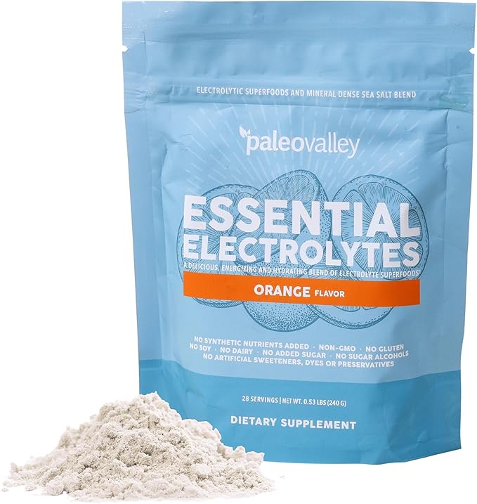 Paleovalley Essential Electrolytes Powder - Full Spectrum Orange Electrolyte Powder for Hydration, Energy and Muscle Recovery - No Sugar Added
