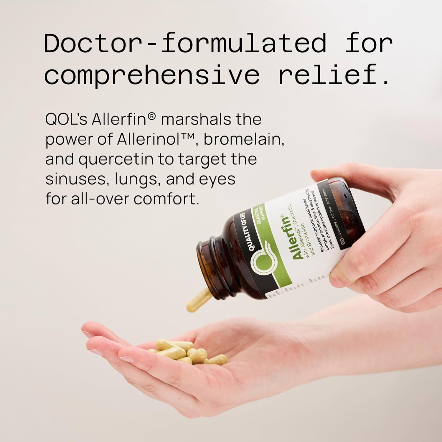 Quality of Life Premium Sinus Relief Supplement – Helps Support Sinus, Nasal, Lung, Seasonal & Allergy Relief - Includes Bromelain, Quercetin, Stinging Nettle & Allerinol – 60 Vegetable Capsules