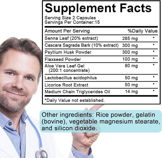 15 Day Cleanse Gut Support 2 Pack, Detox Supplement with Senna, Cascara Sagrada & Psyllium Husk, for Men and Women | Total 60 Capsules