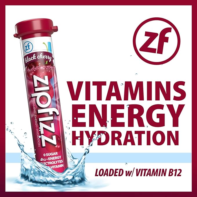 Zipfizz Energy Drink Mix, Electrolyte Hydration Powder with B12 and Multi Vitamin, Black Cherry, 20 Count (Pack of 2)