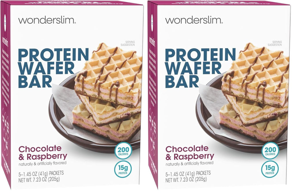WonderSlim Protein Wafer Snack Bar, Raspberry, 200 Calories, 15g Protein, 0mg Cholesterol (5ct) (Pack of 2)