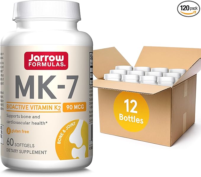 Jarrow Formulas MK-7 90mcg-Bioactive Form of VIT K2-60 Servings(Softgels)-for Bone & CV Health-VIT K2 MK-7 Dietary Supp-K2 VIT Supp MK-7-Gluten Free,12 Pack