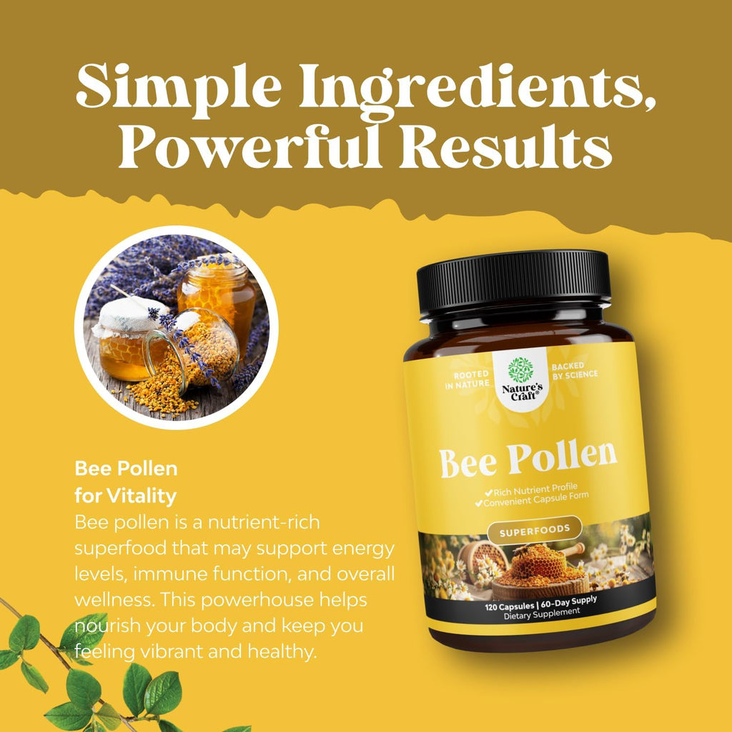 Bee Pollen Pills for Breast Growth 120 Ct - Bee Pollen Supplement 1000mg Serving with Naturally Occurring B Vitamins Minerals & Enzymes - Breast Support Supplement - Vegetarian, Non-GMO & Gluten Free