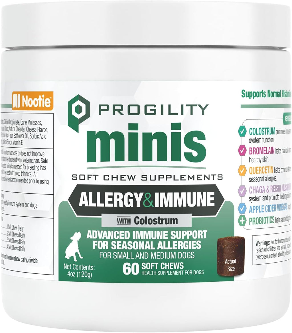 Nootie Progility Mini Allergy & Immune Supplement, Seasonal Allergies Advanced Immune Support Supplement for Small Dogs, 60 Soft Chews per Container