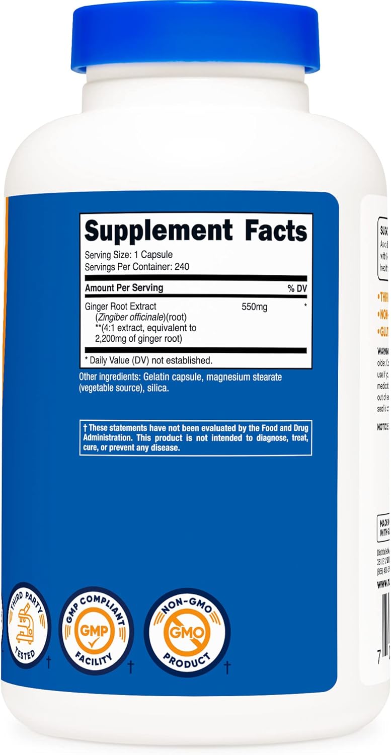 Nutricost Ginger Root Extract 550mg, 240 Capsules (3 Bottles)