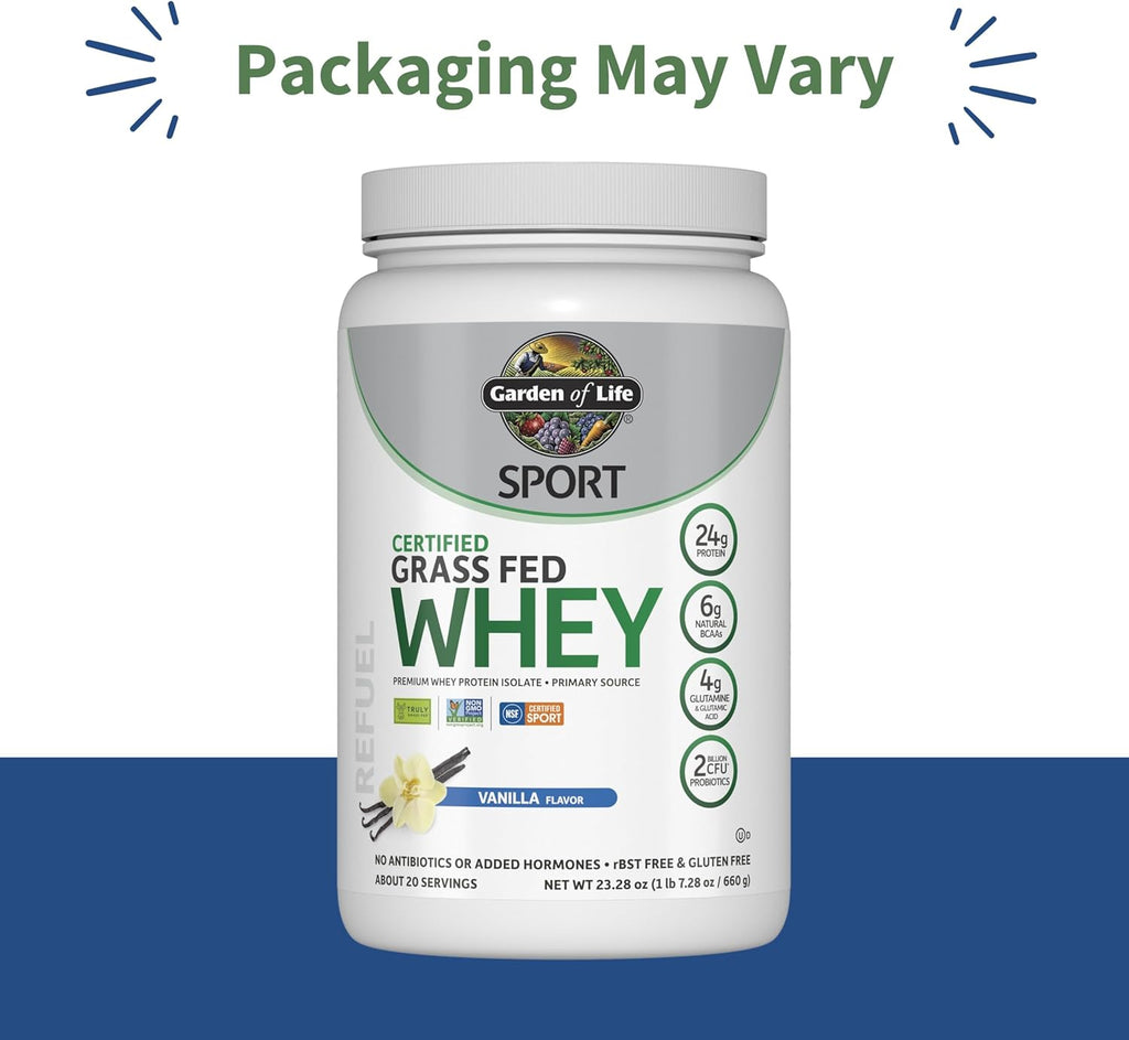 Garden Of Life, Protein Powder Sport Whey Grass Fed Vanilla, 23 Ounce