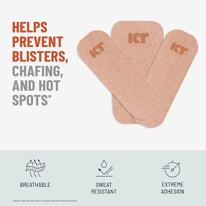 KT Health Blister Prevention Tape – 30 Precut Strips for Blister Protection, Strong Adhesive, Dermatologist Tested, Ideal for Athletes and Active Lifestyles – Black
