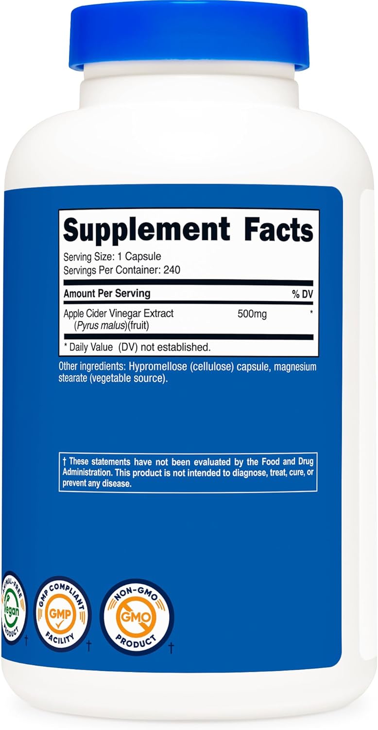 Nutricost Apple Cider Vinegar 500mg, 240 Vegetarian Capsules - Natural, Non-GMO, and Gluten Free (3 Bottles)