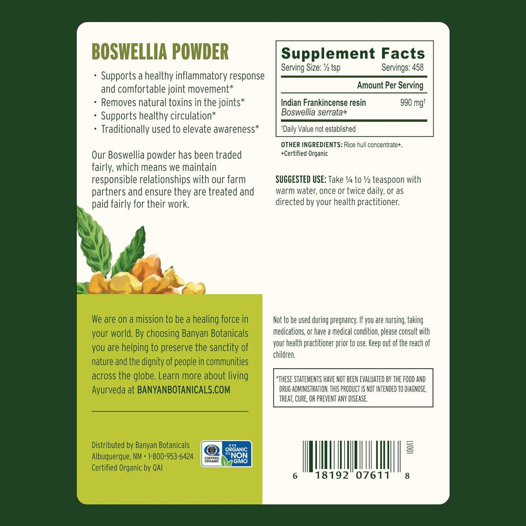Banyan Botanicals Boswellia Powder – Organic Frankincense Resin (Boswellia Serrata) – Traditional Ayurvedic Joint Health Supplement* – 1 lb. – Non-GMO Sustainably Sourced Vegan