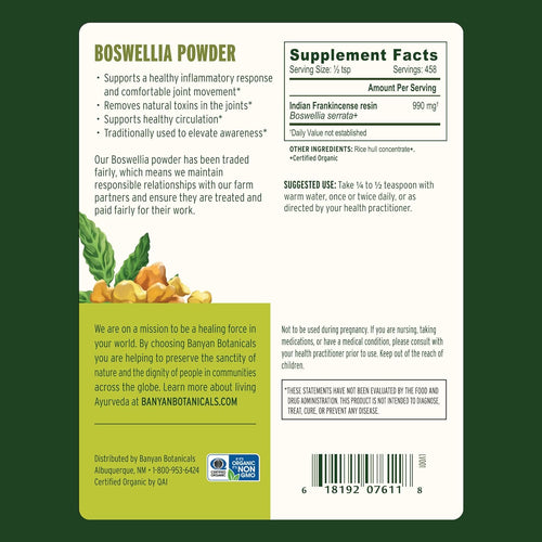 Banyan Botanicals Boswellia Powder – Organic Frankincense Resin (Boswellia Serrata) – Traditional Ayurvedic Joint Health Supplement* – 1 lb. – Non-GMO Sustainably Sourced Vegan