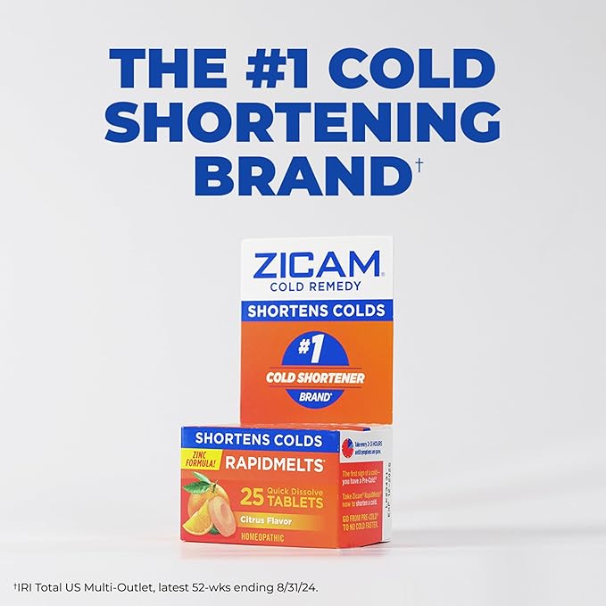 Zicam Zinc Cold Remedy RapidMelts,Citrus Flavor, Homeopathic, Pre-Cold Medicine, Shortens Cold Duration, 25 Count