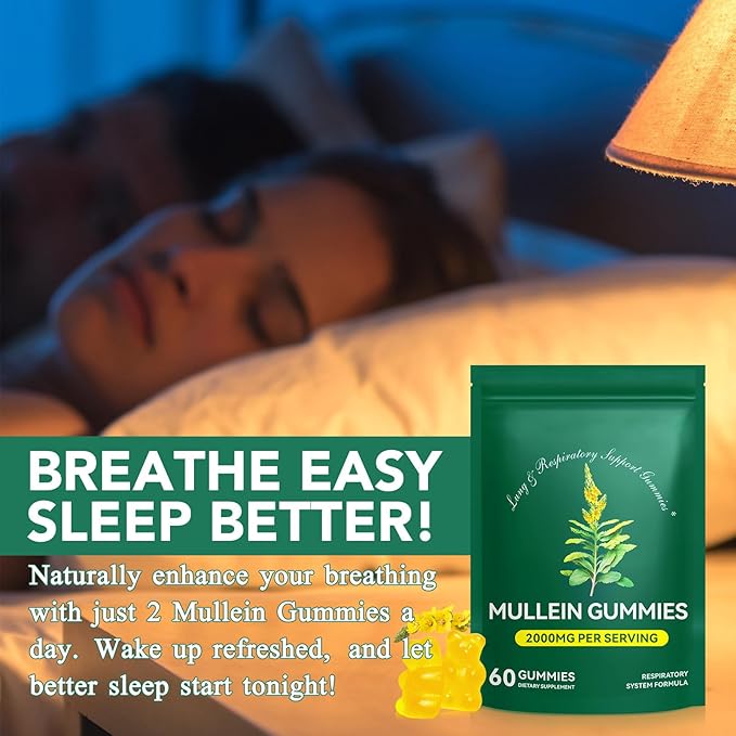 Mullein Gummies for Lung Cleanse 60 Count - 2000 mg Mullein Leaf Extract Gummies with Chlorophyll - Natural Herbal Supplement for Lung Cleanse, Respiratory Support, Boosts Immunity, Digestive Wellness