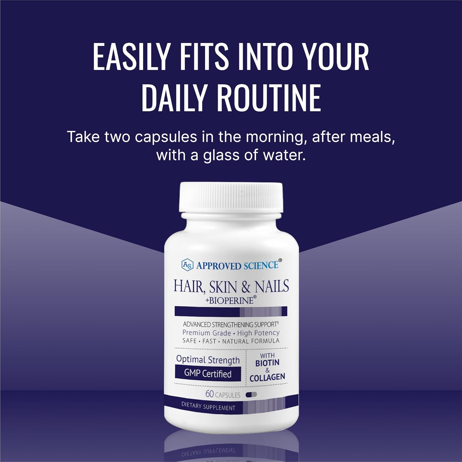 Approved Science Hair, Skin and Nails - Support Supplement - Biotin, Collagen, Vitamin B Complex, Silica, BioPerine - 180 Capsules - 3 Month Supply