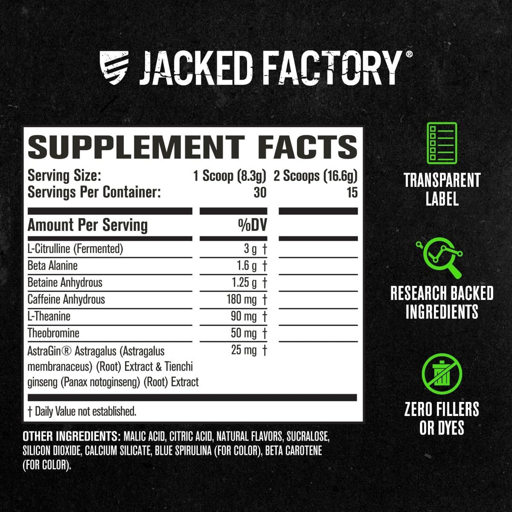 Jacked Factory NITROSURGE Pre Workout Supplement - Endless Energy, Instant Strength Gains, Clear Focus, Intense Pumps - NO Booster & Powerful Preworkout Energy Powder - 30 Servings, Green Apple