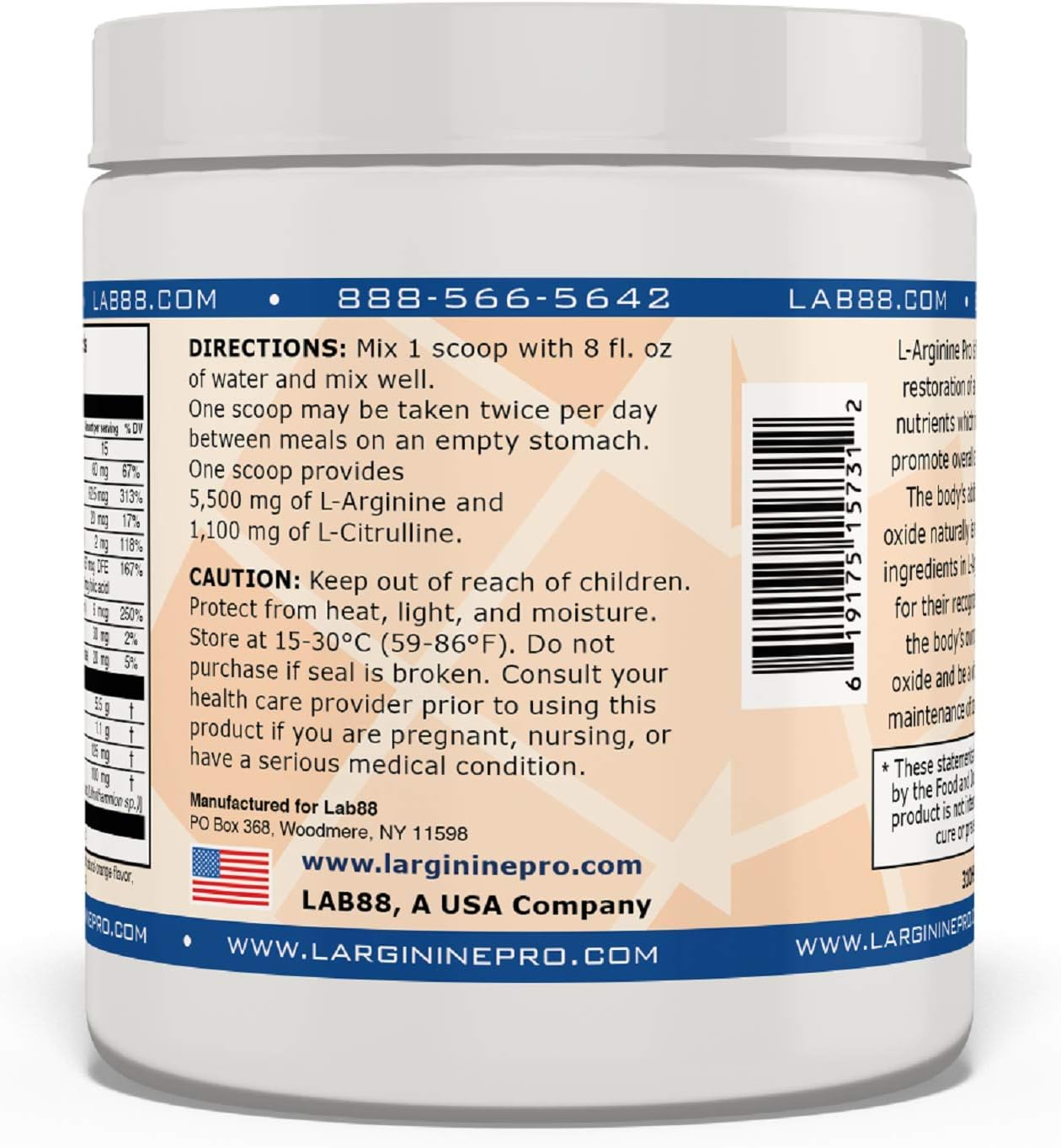L-ARGININE PRO | 5,500mg L-Arginine Plus L-Citrulline 1,100mg Orange & Raspberry Powder Drink Mix Supplement for Increased Nitric Oxide Production