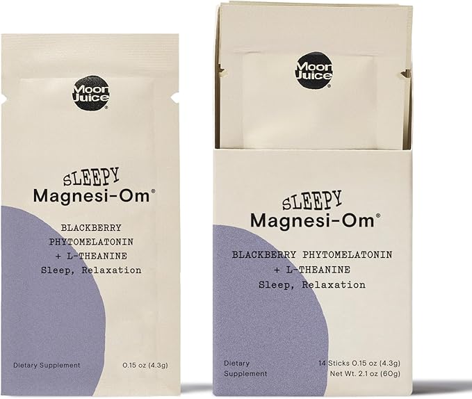 Moon Juice - Sleepy Magnesi-Om, BlackBerry - Sticks (14 Servings) - Support Sleep Fast & Deep - Plant Based Melatonin, Magnesium & L-Theanine - 100% Traceable - Vegan & Non GMO - 0.15 oz