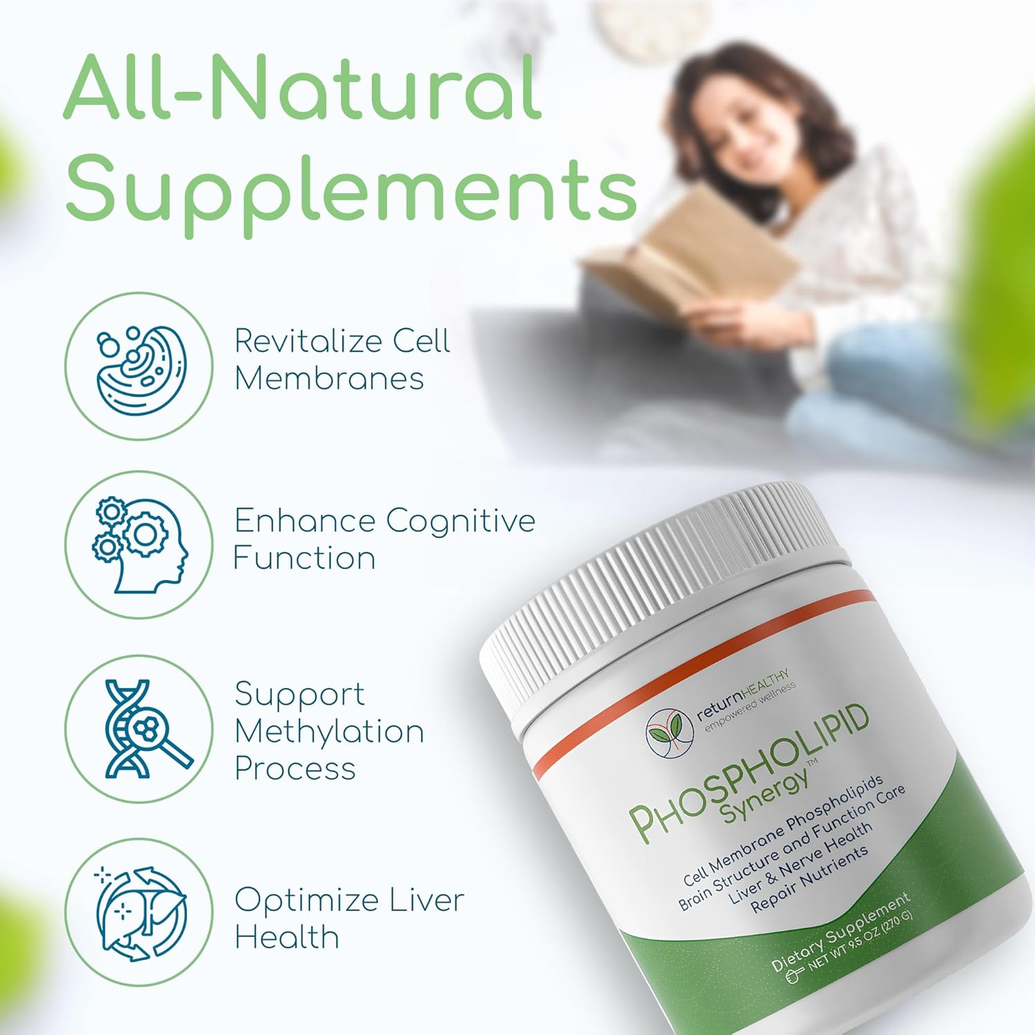 Phospholipid Synergy Powder | Antioxidant Powder for Cellular Repair | Brain Supplements for Memory and Focus | Liver Detox Supplements with an Advance Cleansing Formula | 270 g