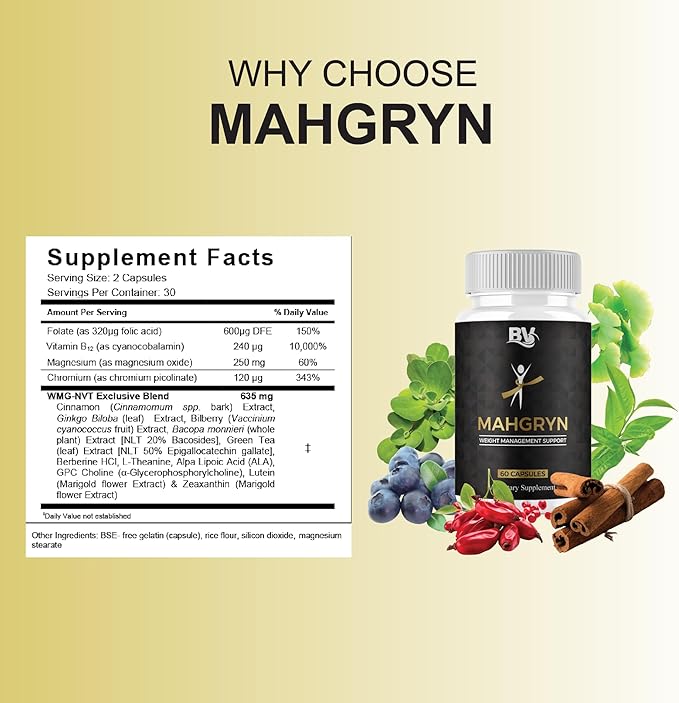 BLUE VIBE Mahgryn Advanced Maximum Strength Overall Health & Wellness Support Supplement, Mahgryn Premium All Natural Daily Health Management Support Formula Supplement (3 Pack - 180 Capsules)