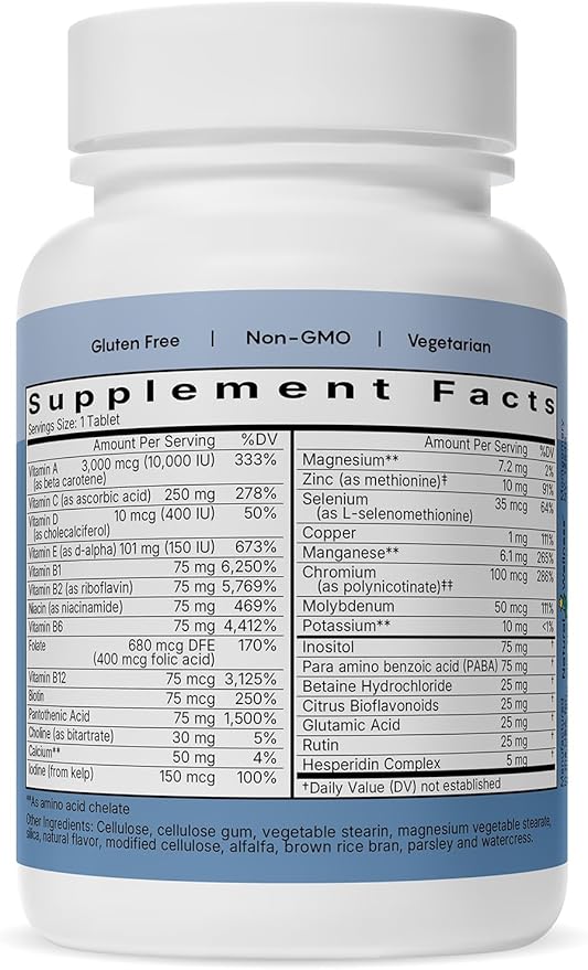 Natural Wellness One Daily Multi-Vitamin – Iron-Free Multivitamin for Adults with Vitamins A, C, D, E & B – High Potency Nutrient Support for Energy, Immunity & Wellness – 60 Tablets (60 Day Supply)
