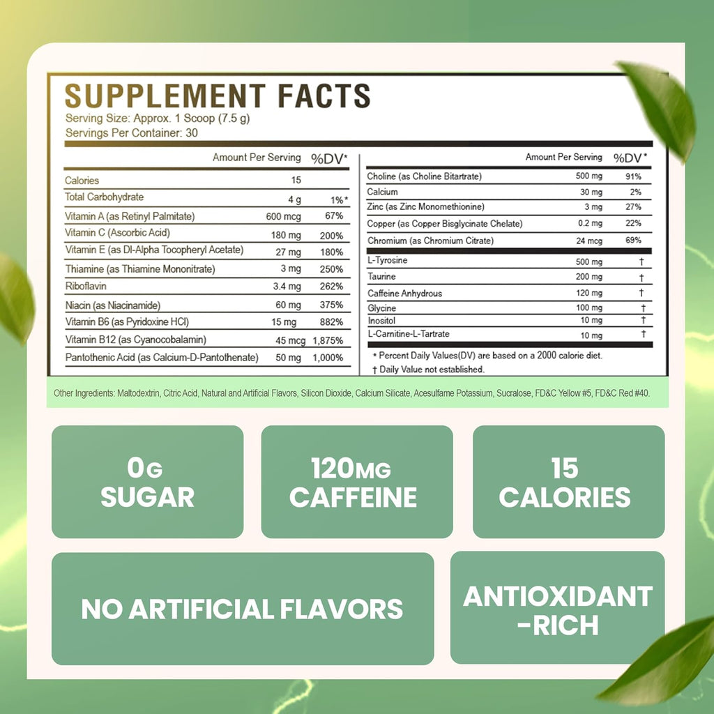 Energy Drink Powder - Energy Boost Drink Mix - Sugar-Free Energy with Antioxidants - Morning Kickstart and Sports Nutrition Endurance Product - 30 Servings, 8 Ounces (Tropical Fusion)