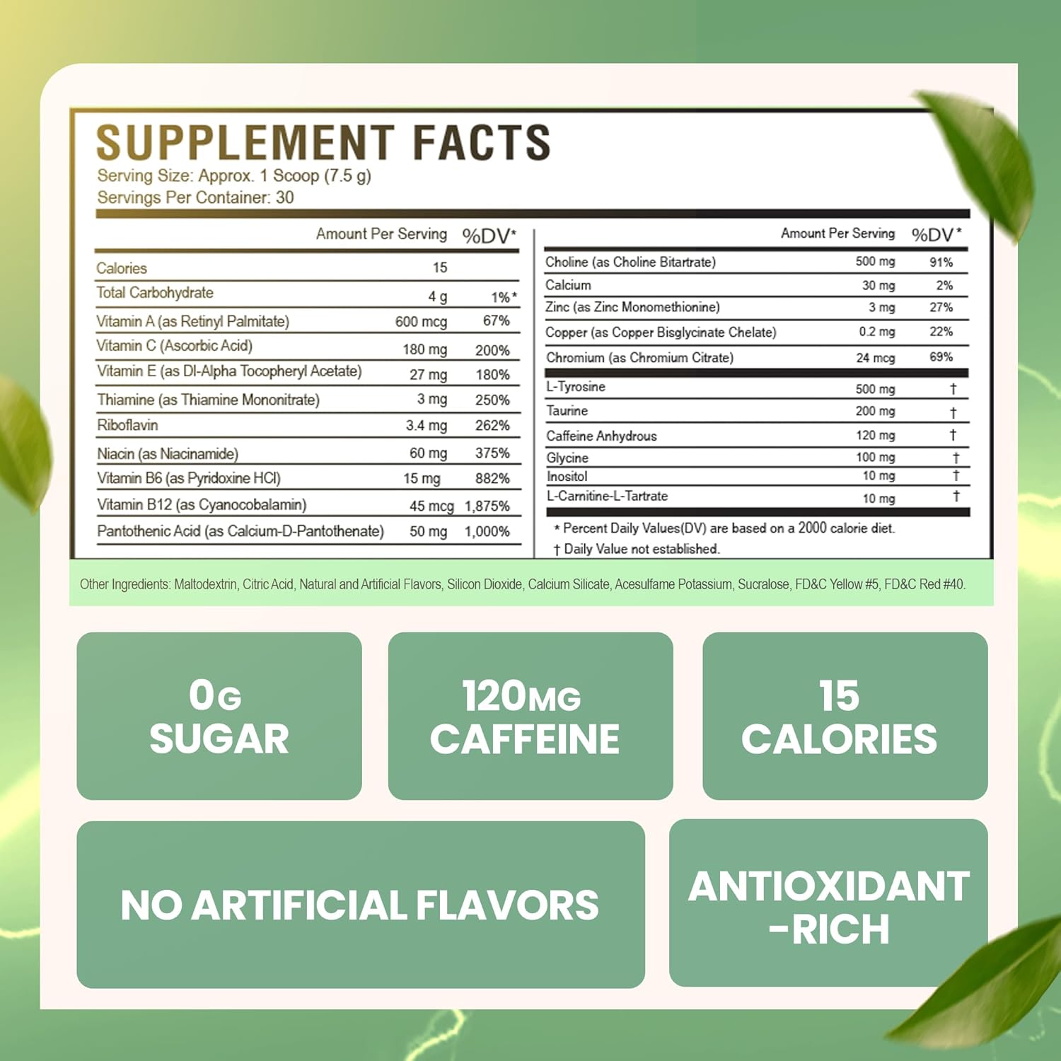 Energy Drink Powder - Energy Boost Drink Mix - Sugar-Free Energy with Antioxidants - Morning Kickstart and Sports Nutrition Endurance Product - 30 Servings, 8 Ounces (Tropical Fusion)