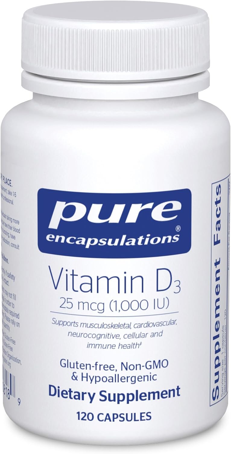 Pure Encapsulations Vitamin D3 25 mcg (1,000 IU) - Supplement to Support Bone, Joint, Breast, Heart, Colon & Immune Health - with Premium Vitamin D - 120 Capsules