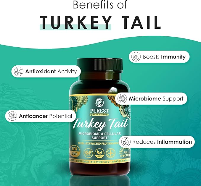 Turkey Tail Mushroom Extract Tablets - 30g Monthly Supply - Dual-Extraction Fruiting Body - 35%+ Beta-glucans + Active Compounds - Hardwood Log Grown - No Fillers or Additives