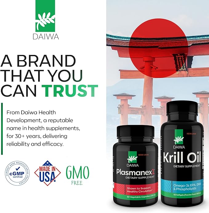 Daiwa Plasmanex 1 + Daiwa Krill Oil Inflammation Support Bundle – Circulation Supplement + Omega 3 Krill Oil Capsules
