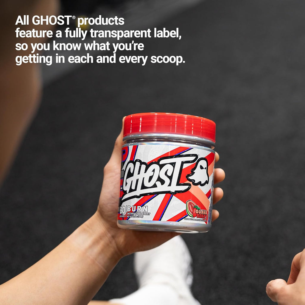 GHOST Burn Weight Management Powder, Guava Berry (60 Servings) - Metabolism & Energy Support Supplement for Men & Women - Natural Caffeine, L-Carnitine & L-Tyrosine - Gluten, Soy & Sugar-Free, Vegan